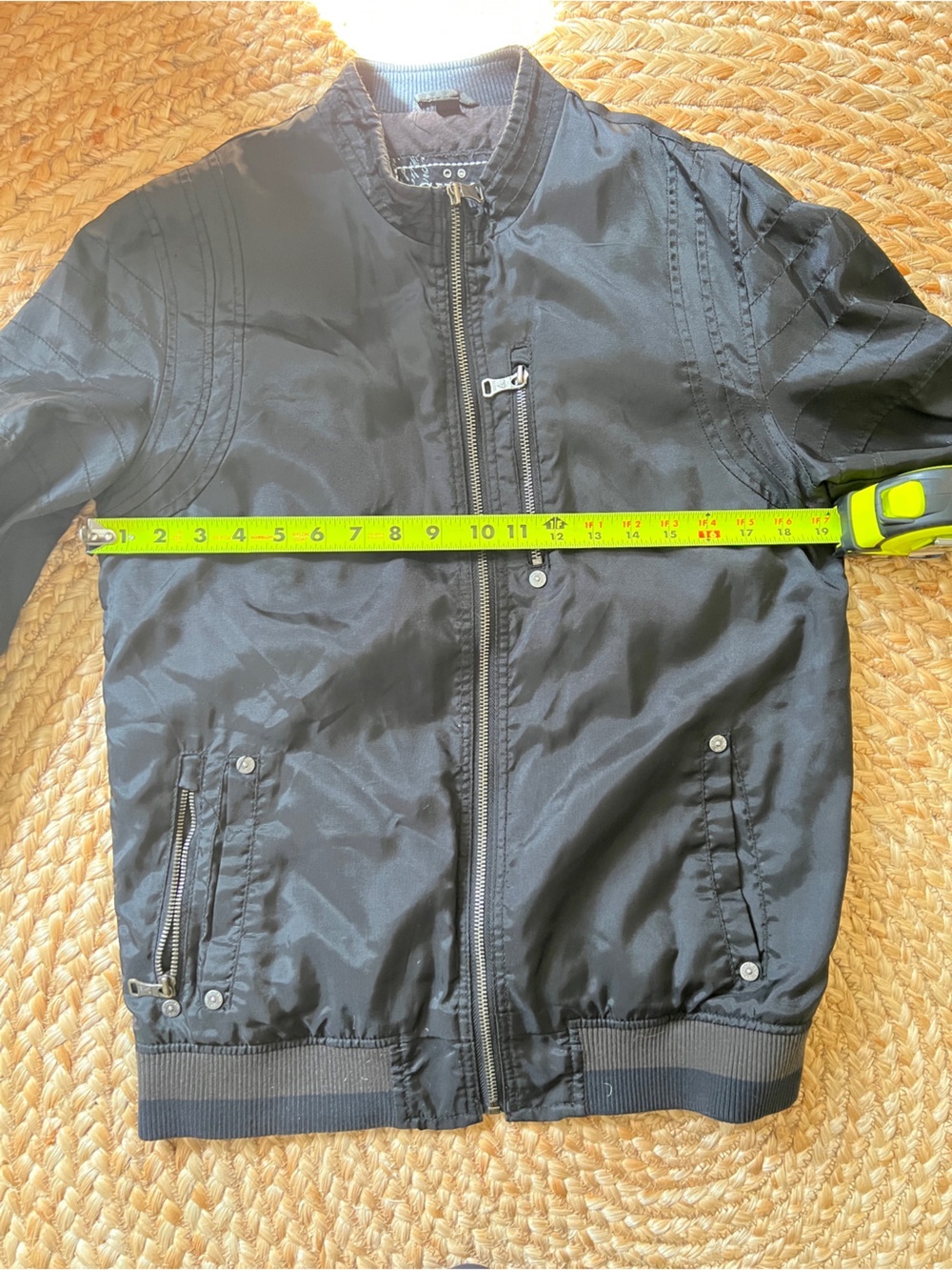 GUESS Men’s Black Bomber Jacket Moto Style Full Zip Lightweight Coat Small - Picture 10 of 10